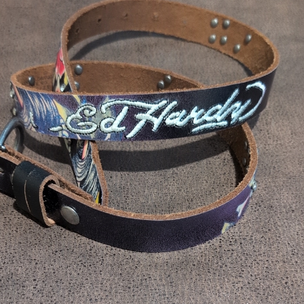 Ed Hardy Multicolor Graphic Leather Belt